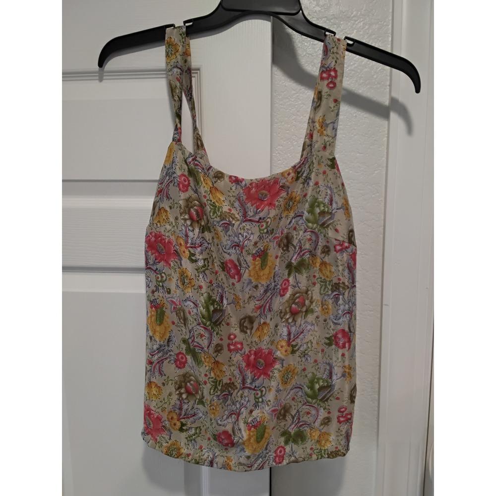 I Was A Sari‎ Silk Floral Camisole Tank Top Multicolor Upcycled Women Large